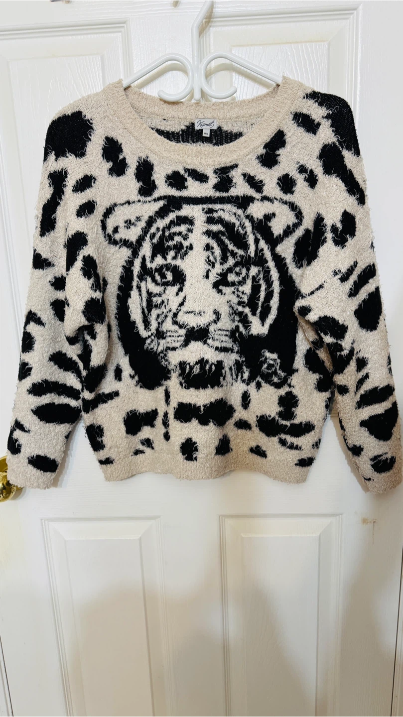 Kismet Fuzzy Tiger Face Crewneck Sweater