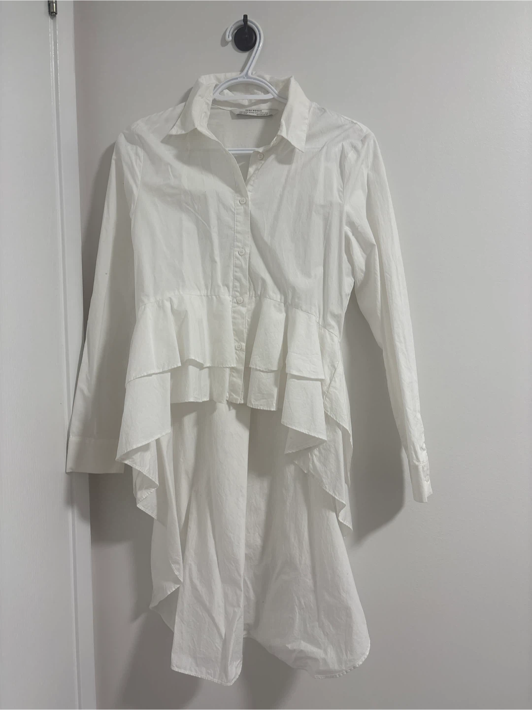 ZARA WOMAN White Ruffle Shirt Dress - photo 2