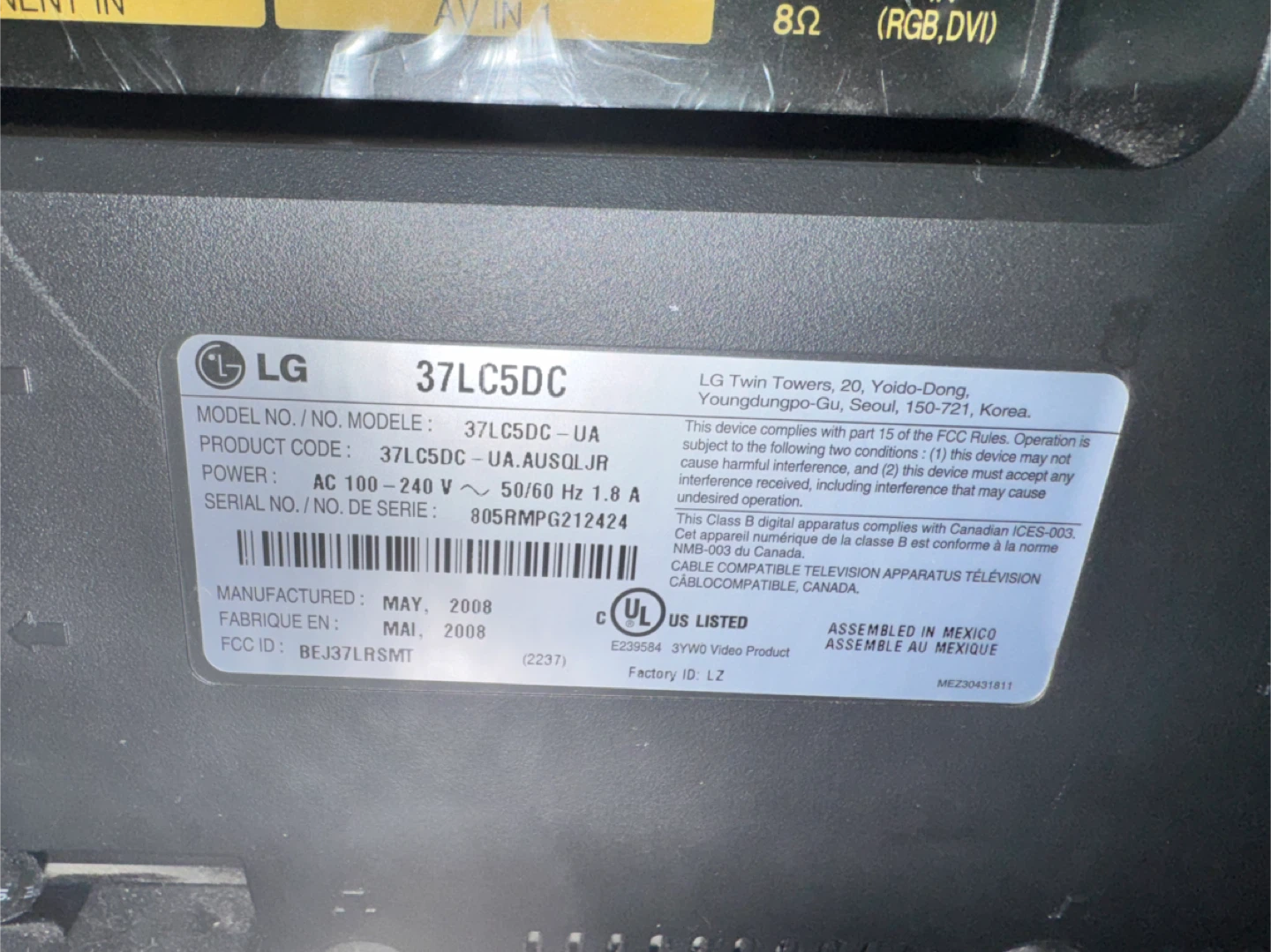 LG 37LC5DC 37-inch LCD TV