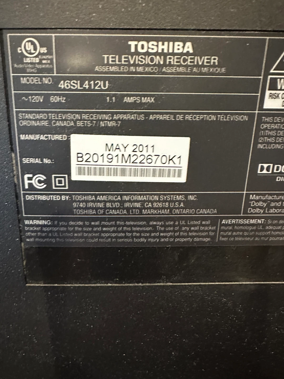 46” Toshiba LED TV - photo 2