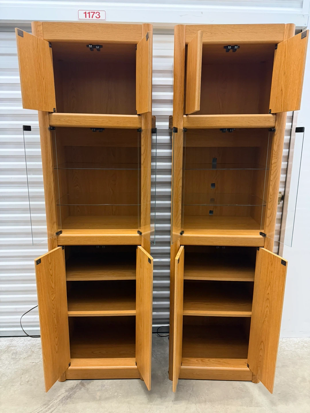 Oak Wood Display Cabinets with Glass Doors (Set of 2) - photo 5