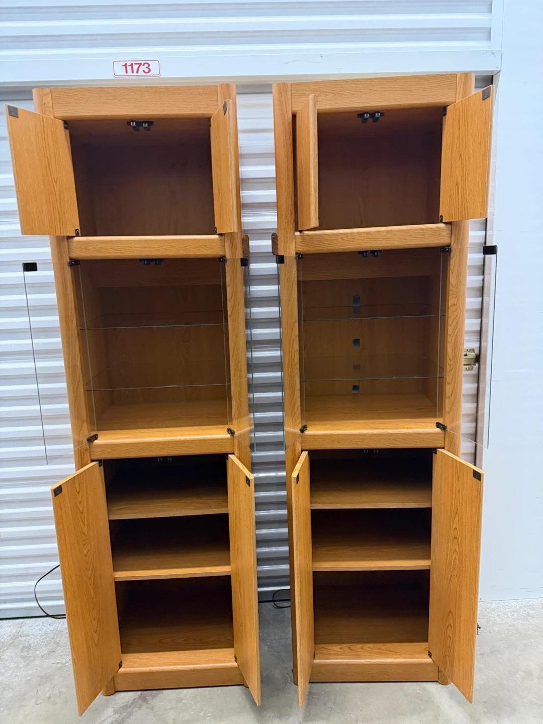 Oak Wood Display Cabinets with Glass Doors (Set of 2) - photo 2