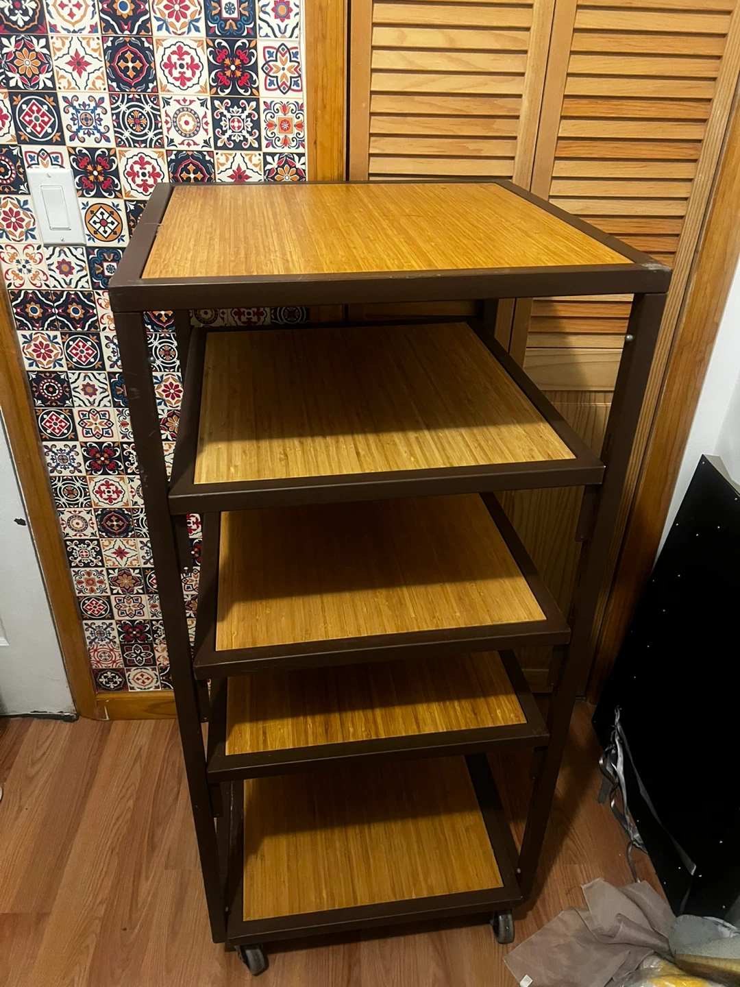 5-Tier Metal and Bamboo Shelf Unit with Wheels - photo 3