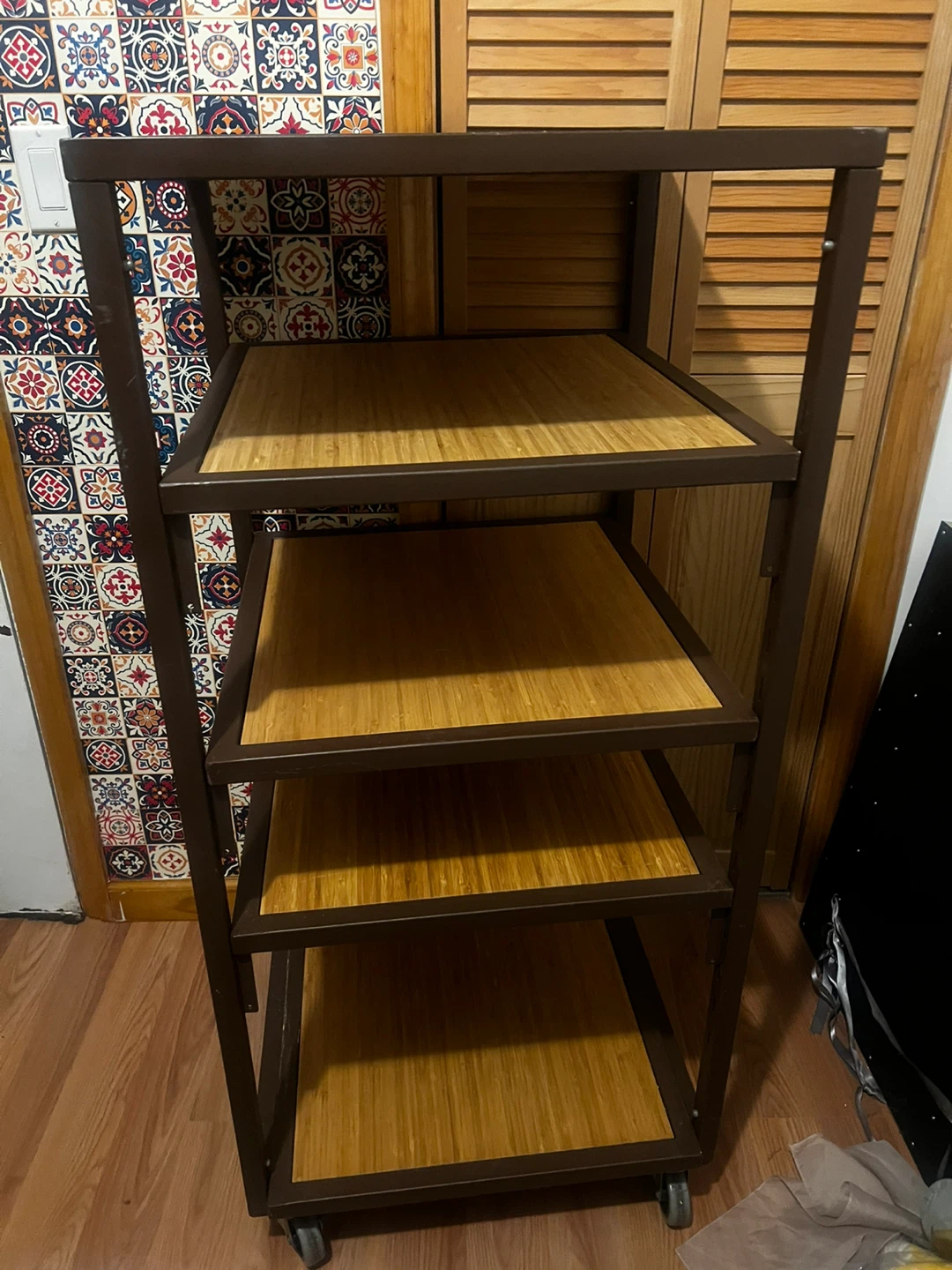 5-Tier Metal and Bamboo Shelf Unit with Wheels - photo 4
