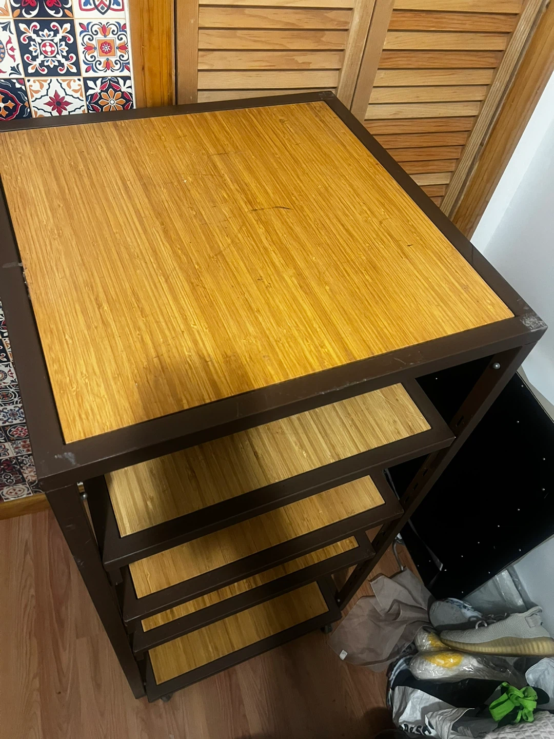 5-Tier Metal and Bamboo Shelf Unit with Wheels - photo 5