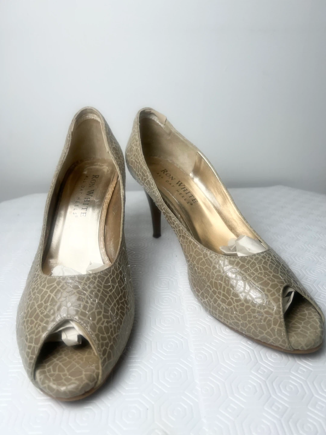 Ron White Peep Toe Heels - Tan Snake Print - photo 5