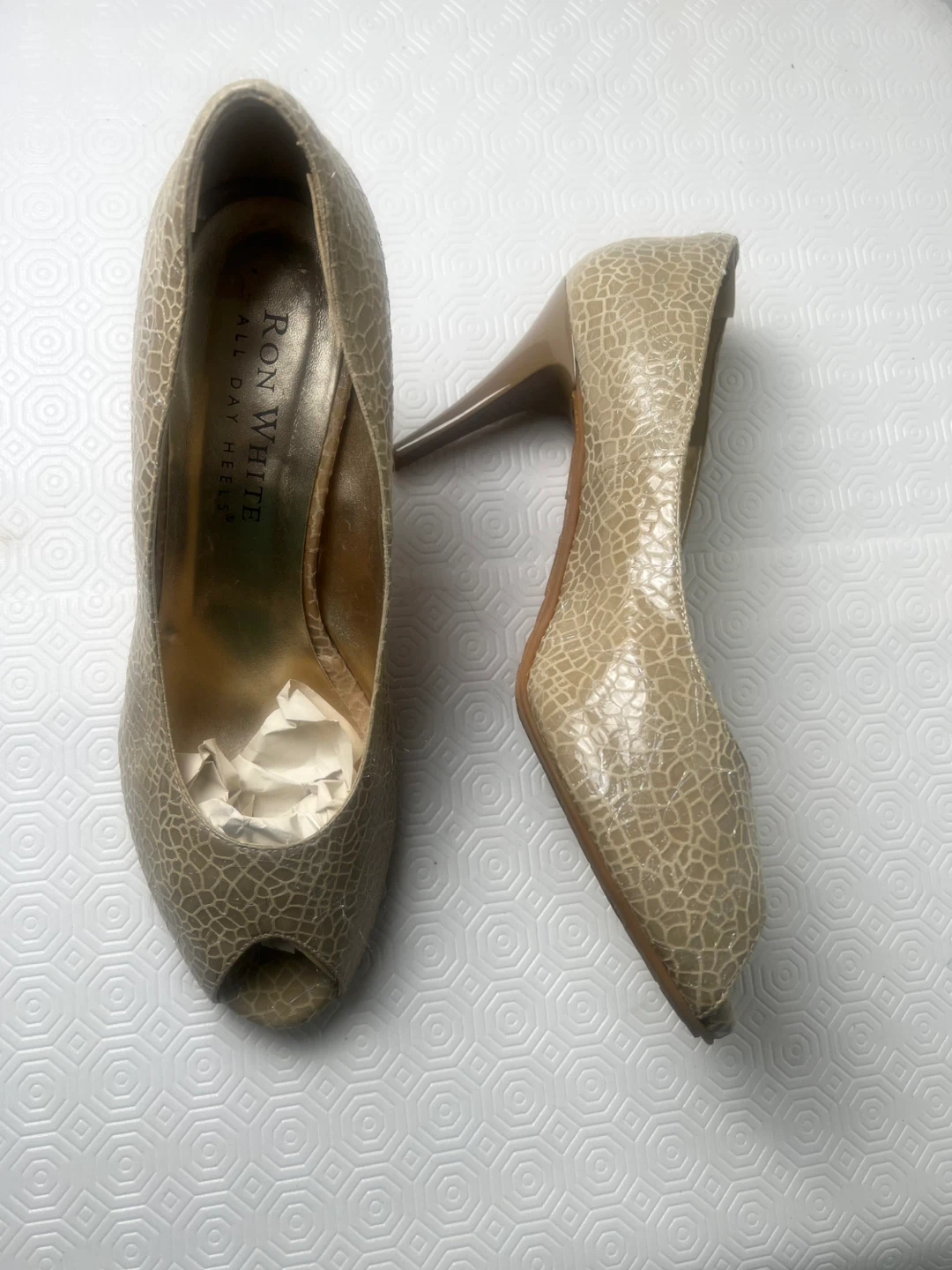 Ron White Peep Toe Heels - Tan Snake Print - photo 2