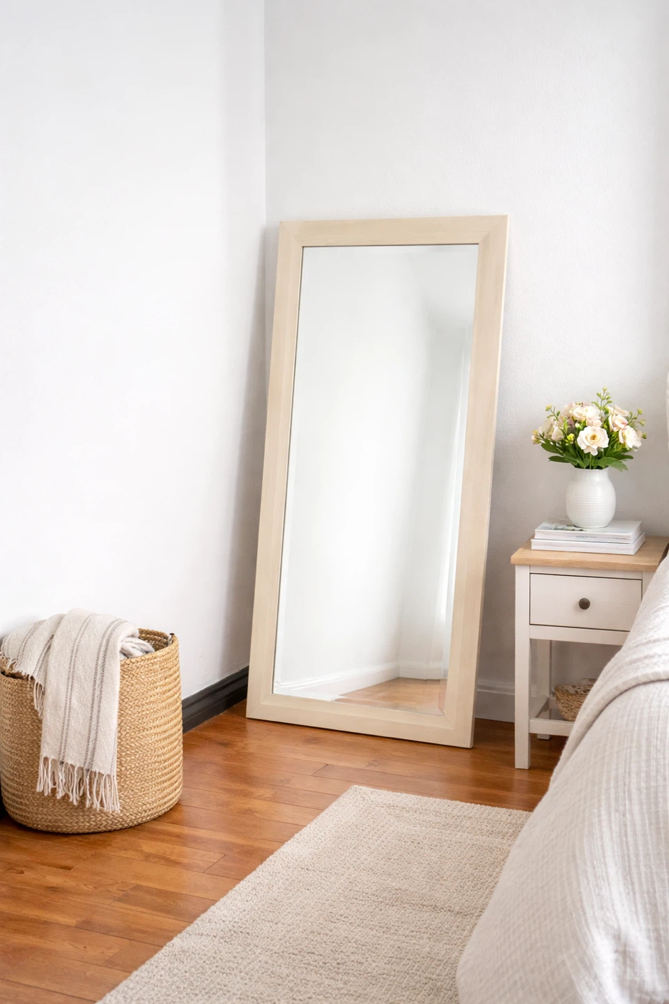 Standing Full Length Mirror with Wood Frame