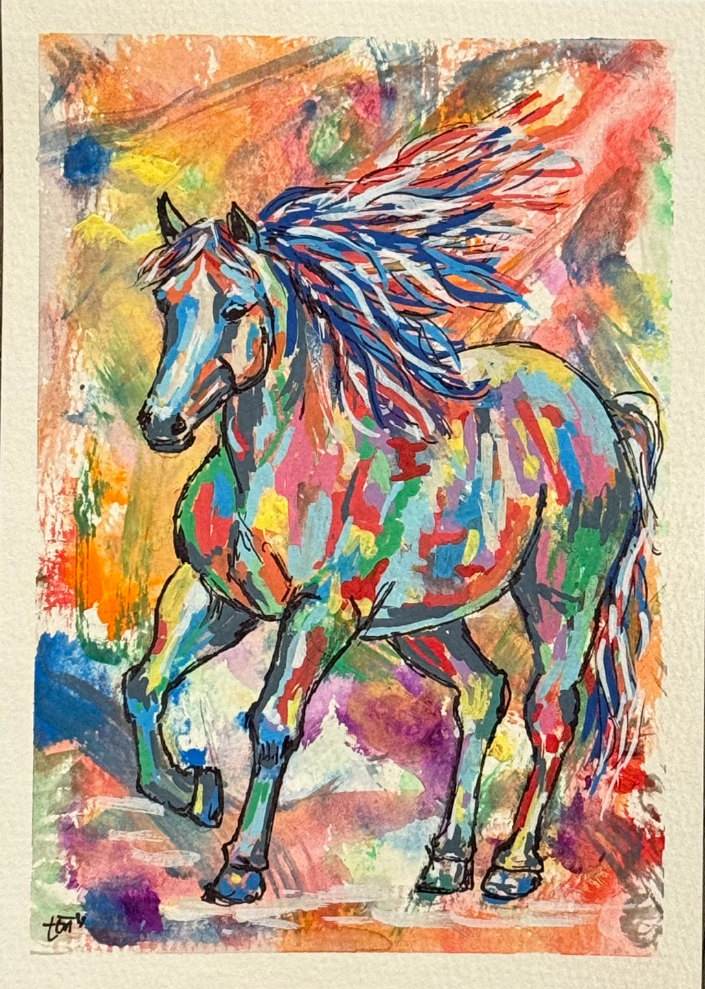 “Prism” - Mixed Media Vibrant Abstract Horse Painting