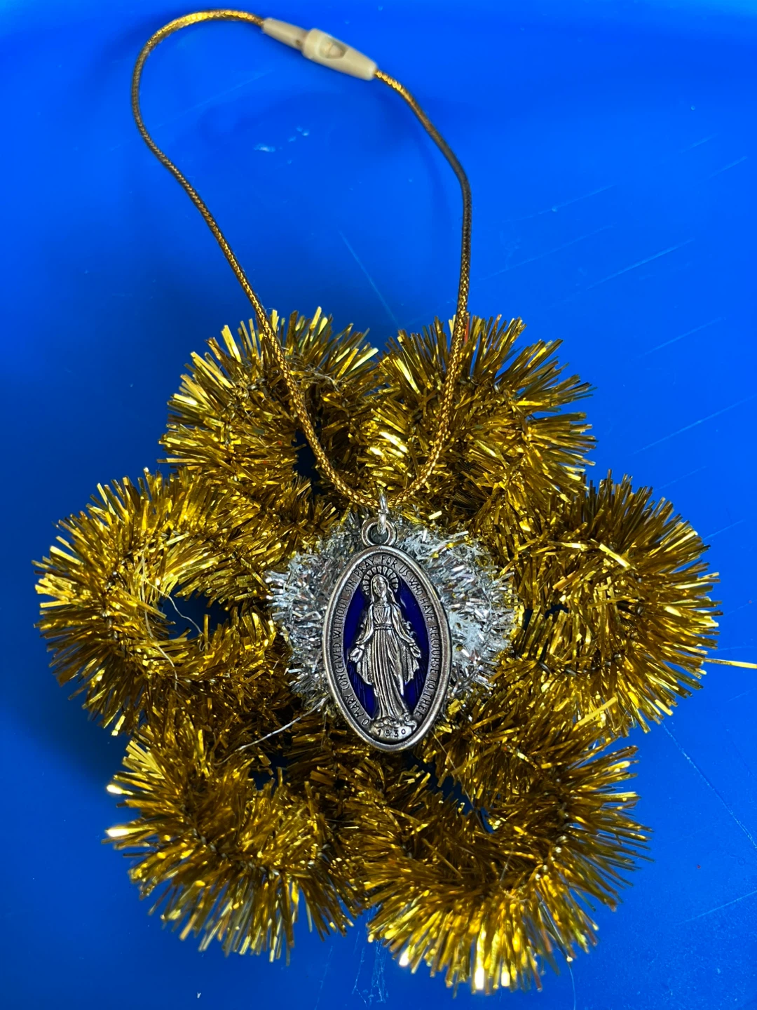 Miraculous Medal Ornament with Tinsel