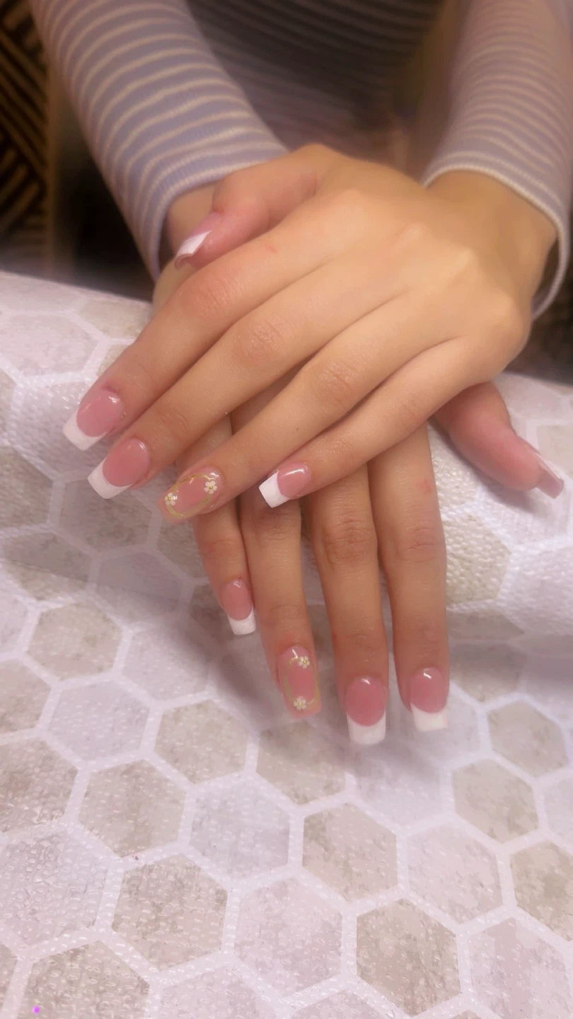Custom Nail Set - Blue & White Polka Dot and French Tip Designs