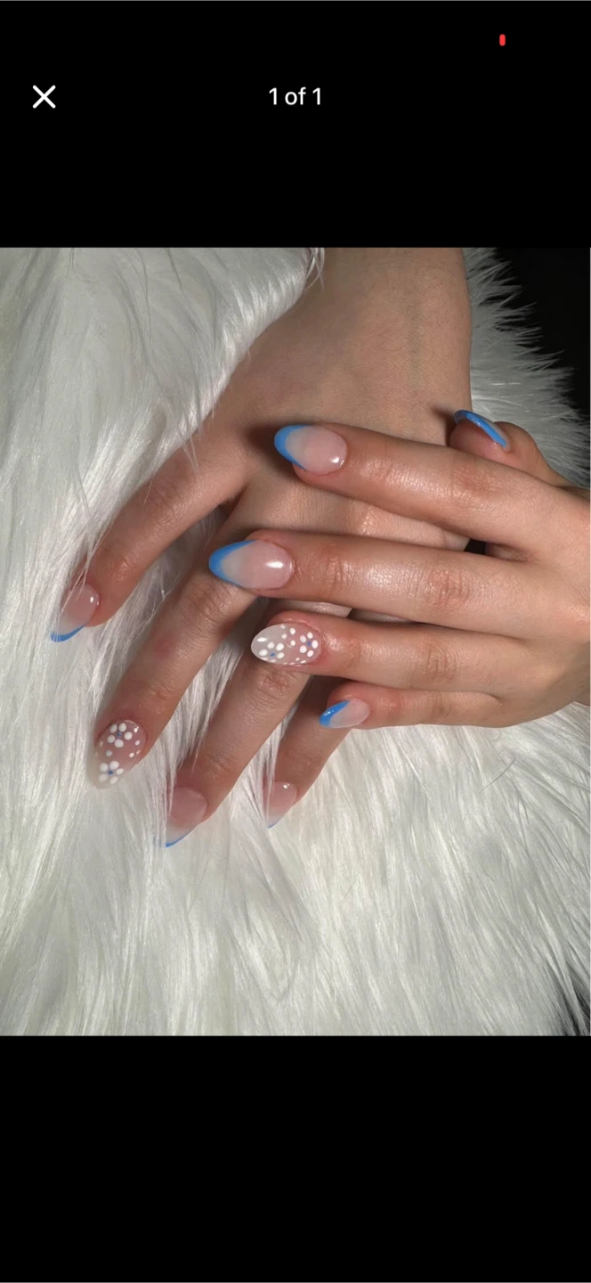 Custom Nail Set - Blue & White Polka Dot and French Tip Designs - photo 2