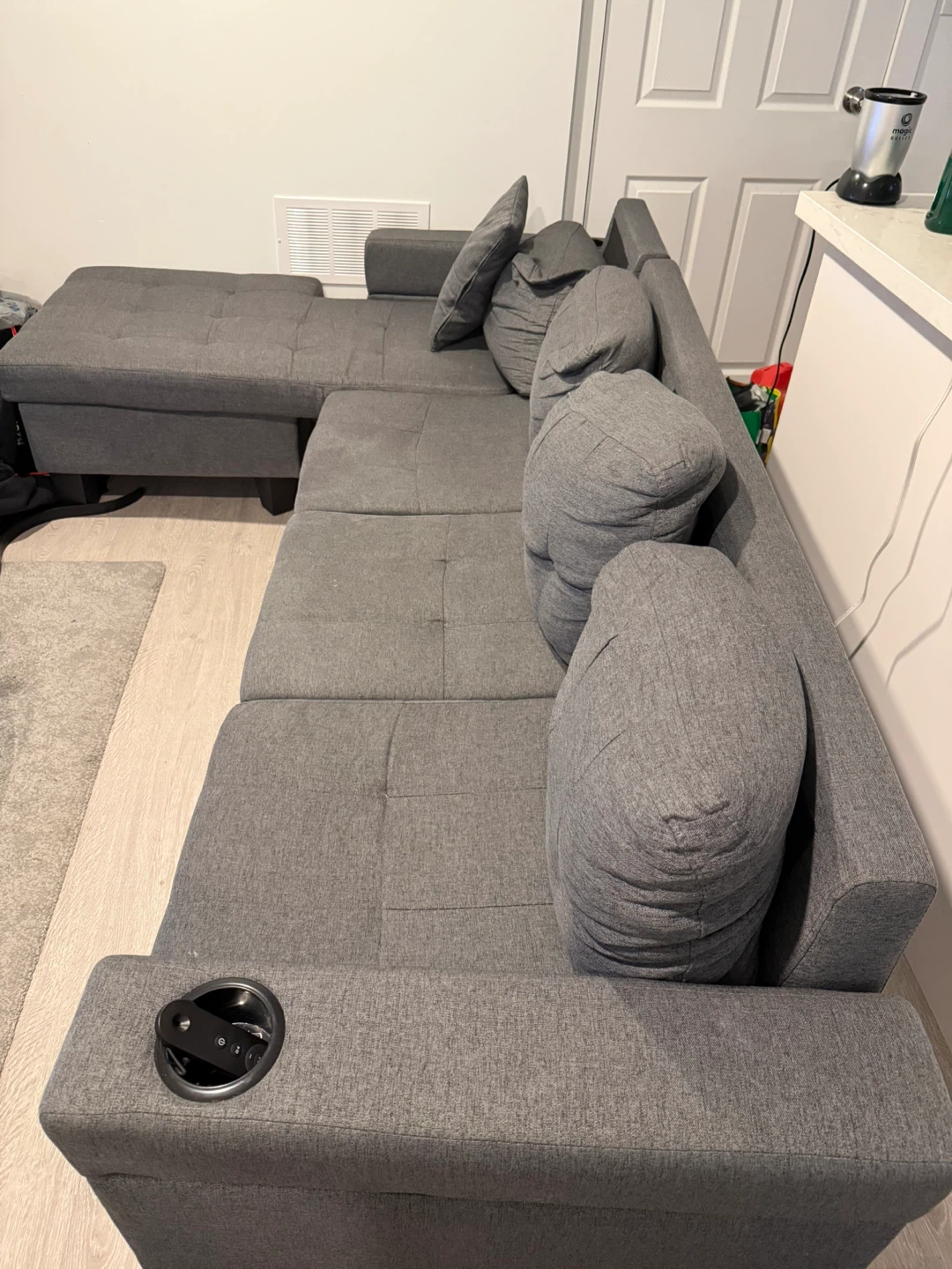 Grey Sectional Sofa with Chaise and Cup Holder - photo 3