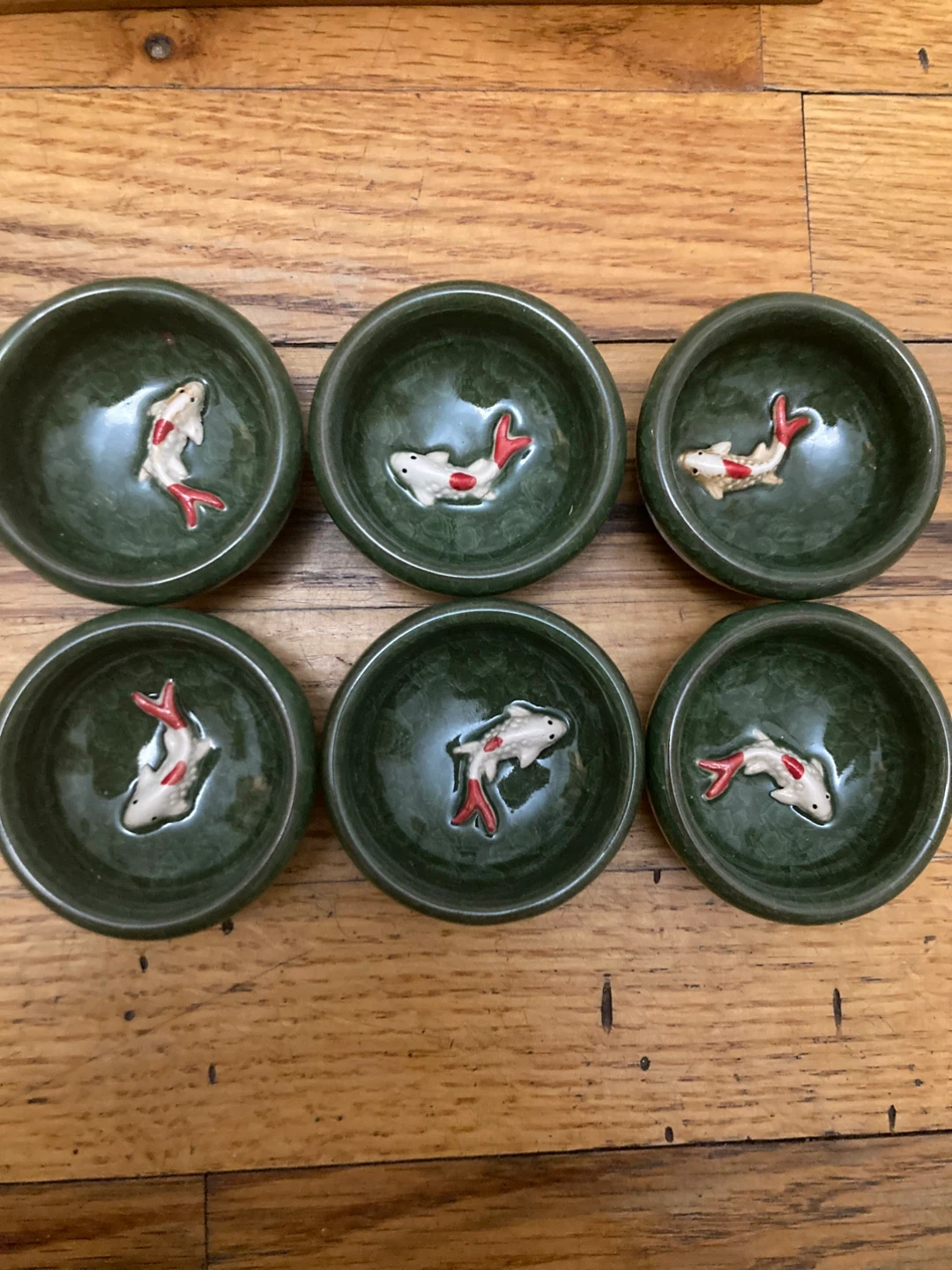 Green Ceramic Teapot and Cups Set with Koi Fish Design - photo 3