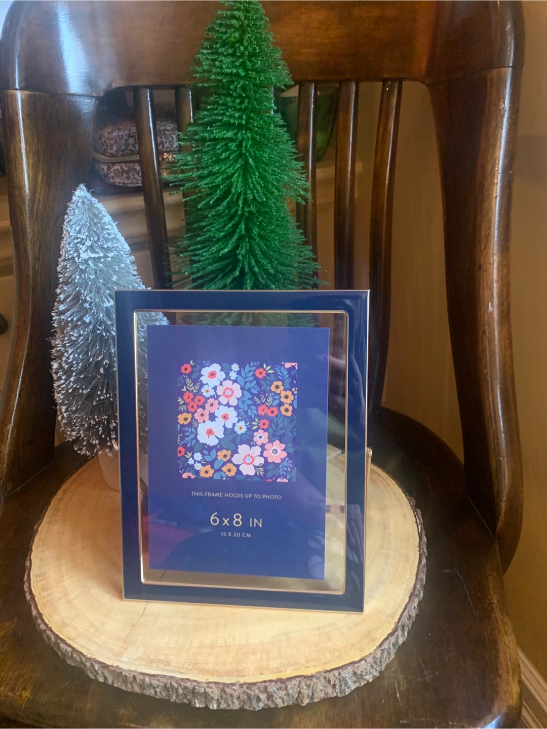 Navy Enamel and Glass Picture Frame with a Rose Gold Frame