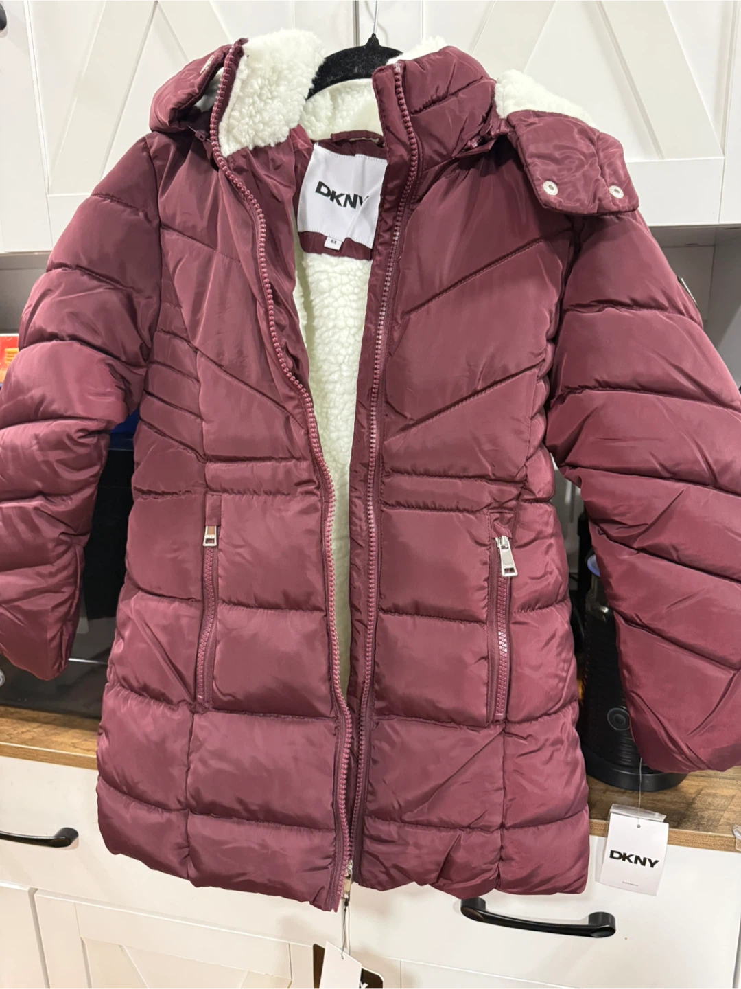 New 6x DKNY Puffer Jacket Burgundy Size 6X