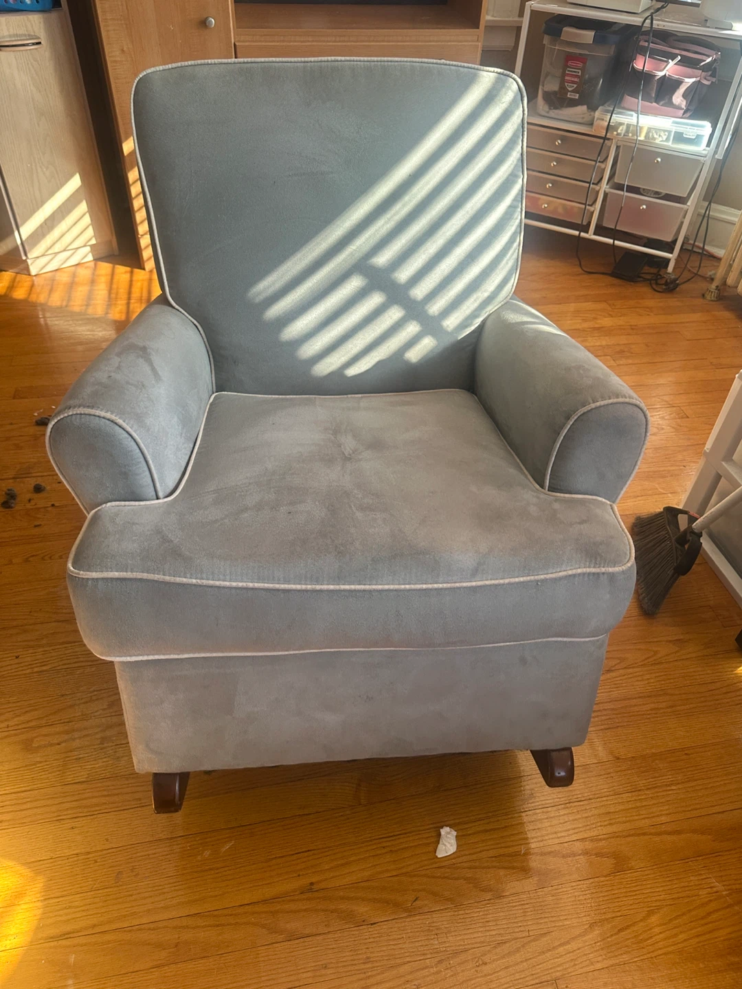 Grey Upholstered Glider Rocking Chair