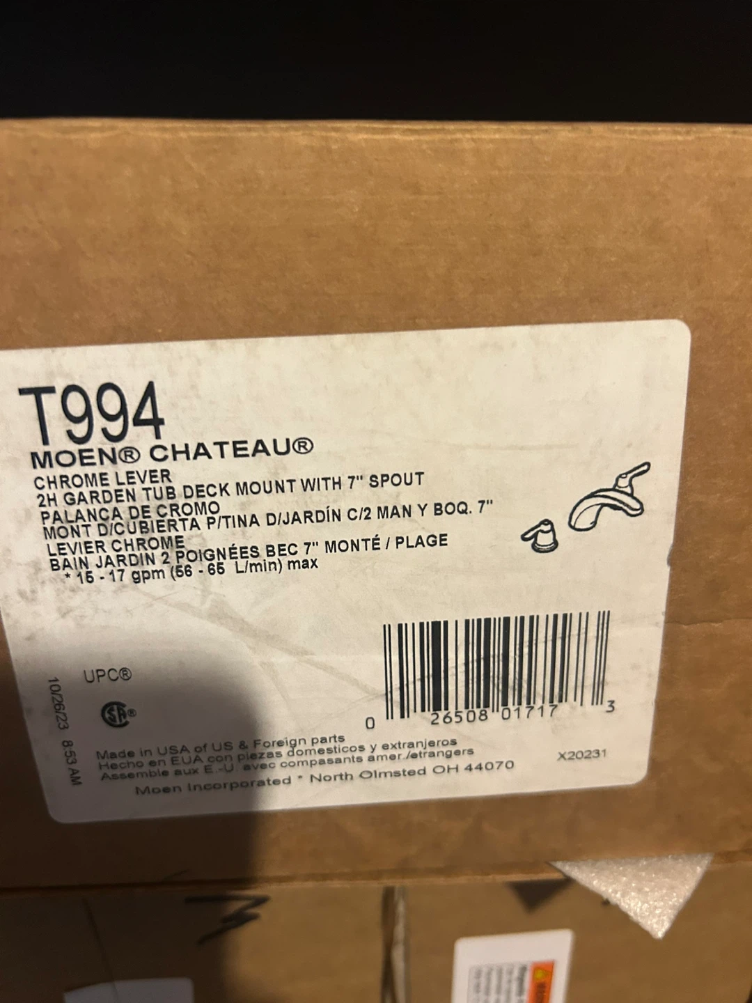 Moen Chateau T994 Chrome Lever Garden Tub Faucet with 7" Spout