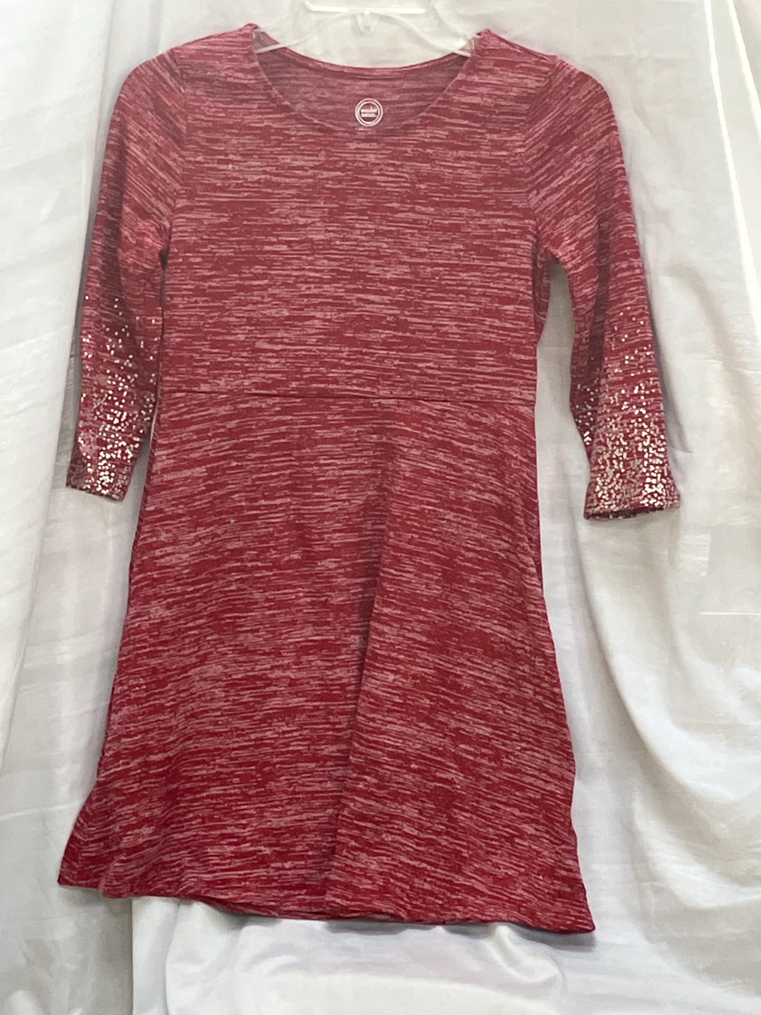 Wonder Nation Red Marled Long Sleeve Dress with Glitter Cuffs