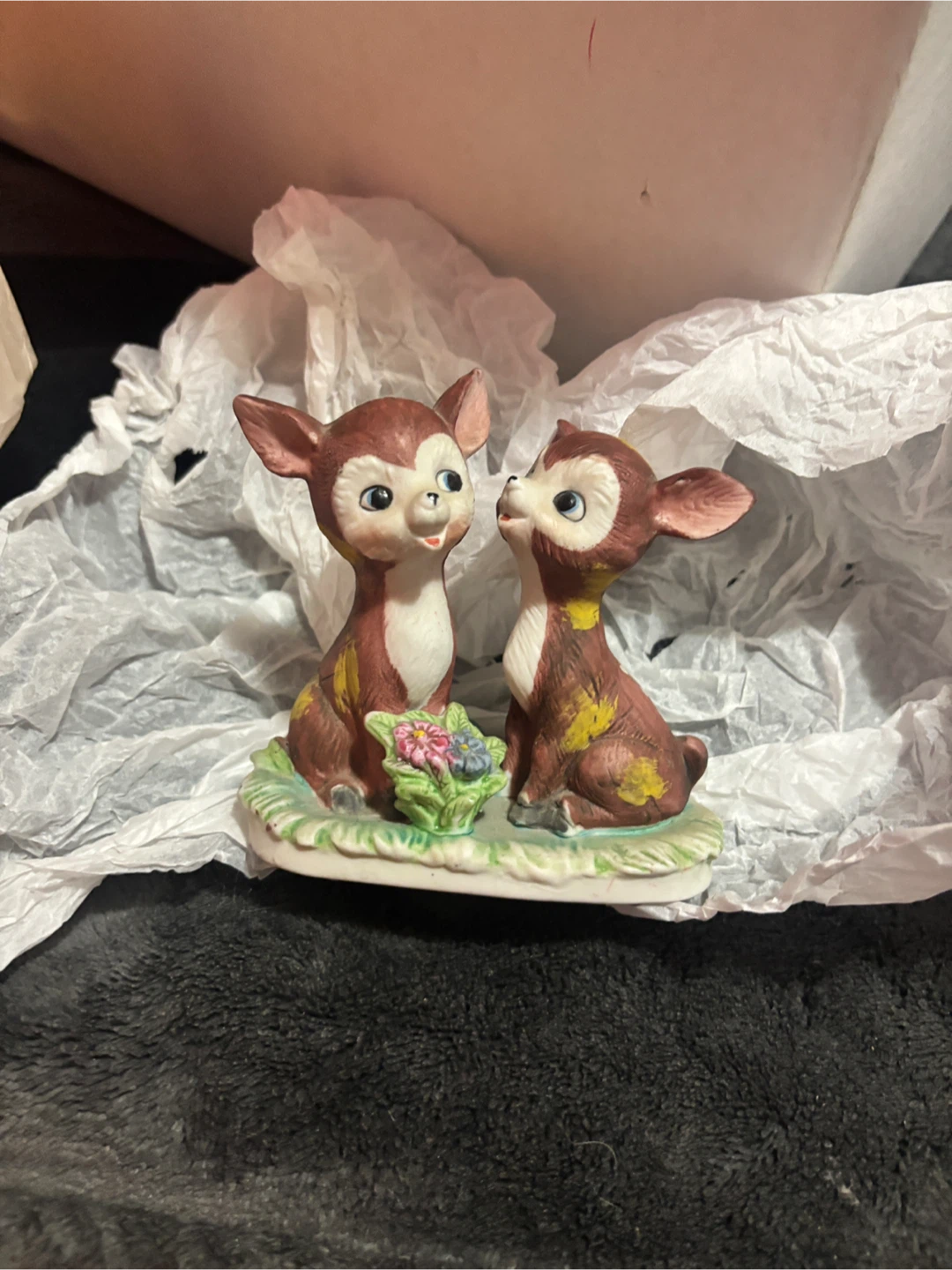 Ceramic Deer Figurine with Flowers