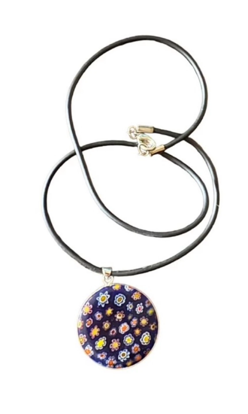 Blue Floral Pendant Cord Necklace – Artsy & Unique
