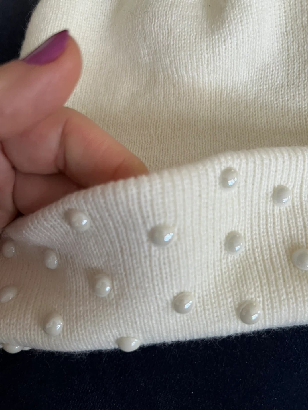 Cream Beanie with Pearl Details - photo 2