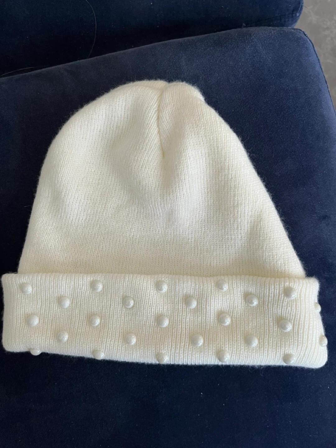 Cream Beanie with Pearl Details