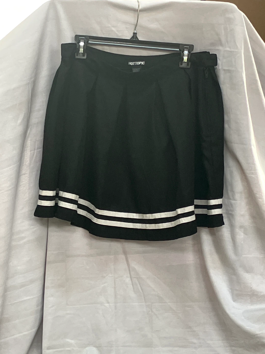 Hot Topic Black Pleated Mini Skirt with White Stripes