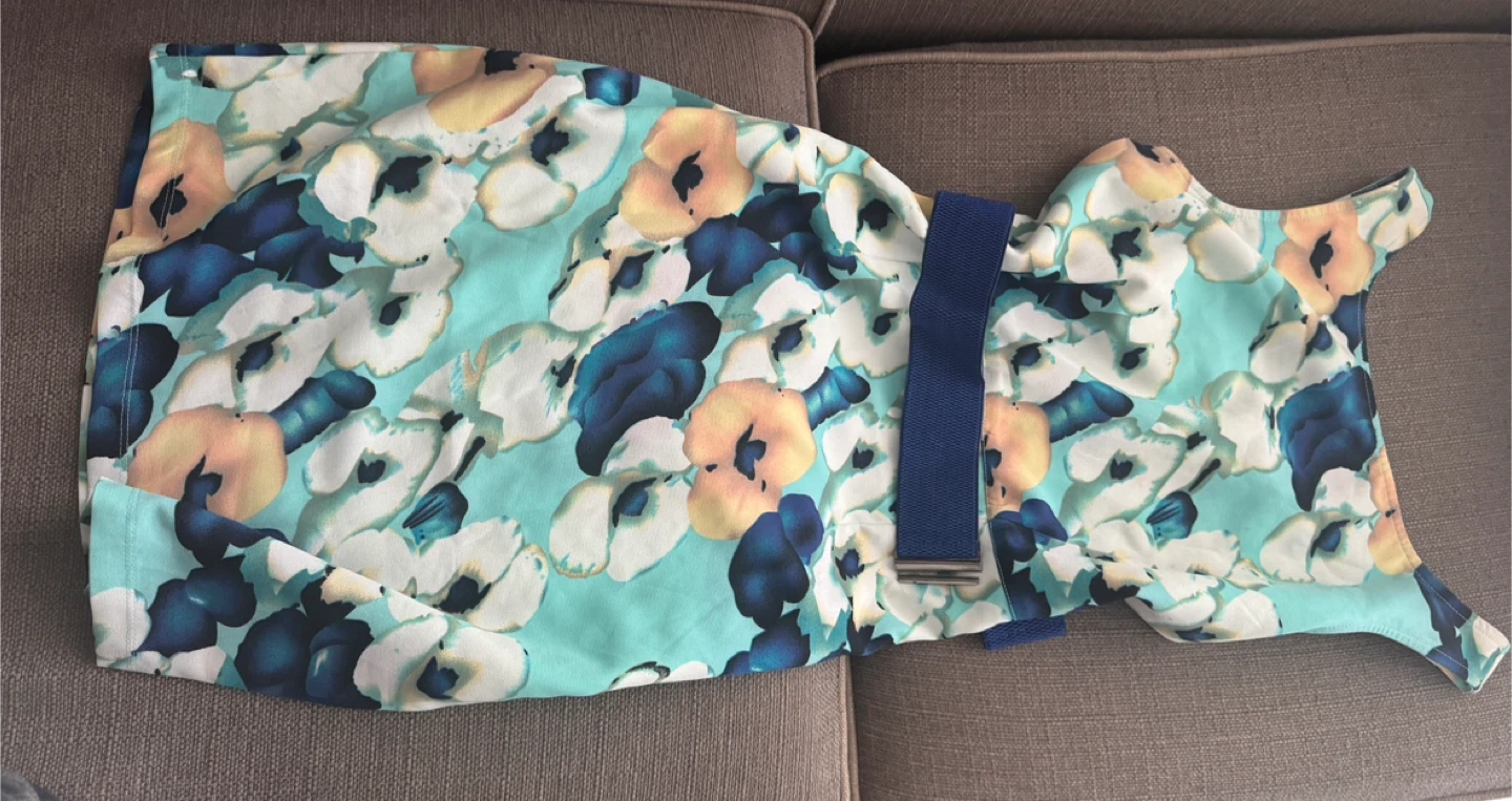 Floral Sleeveless Dress with Blue Belt