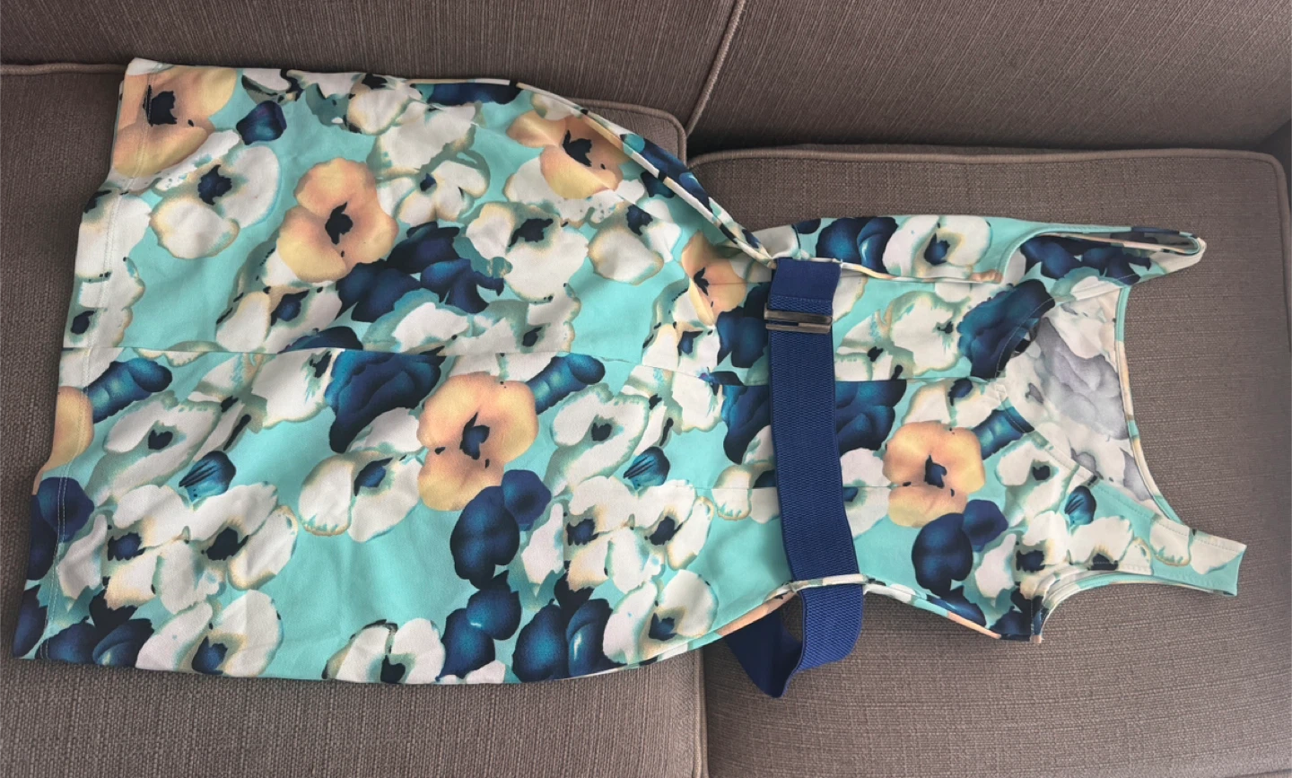 Floral Sleeveless Dress with Blue Belt - photo 2