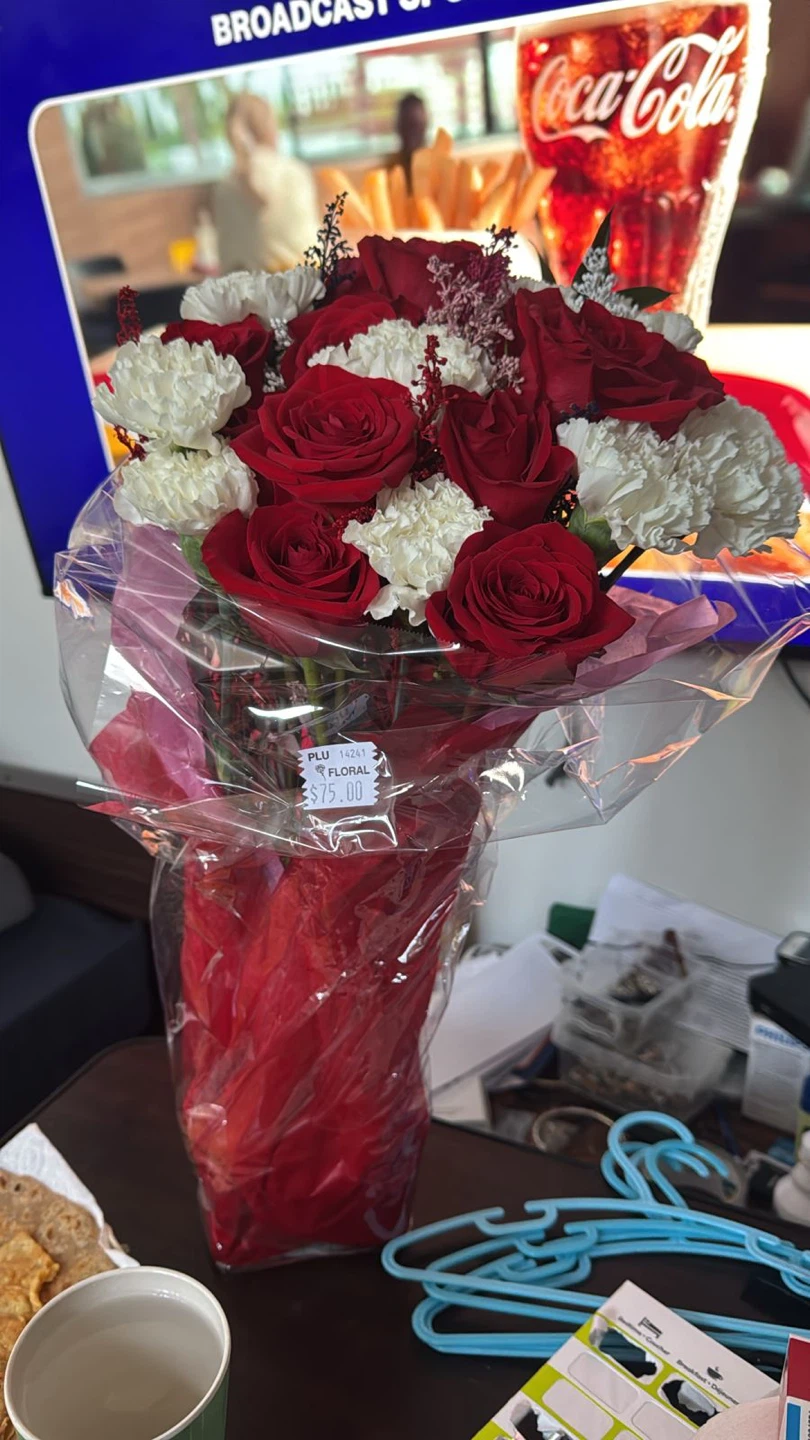 Floral Bouquet with Red Roses and White Carnations