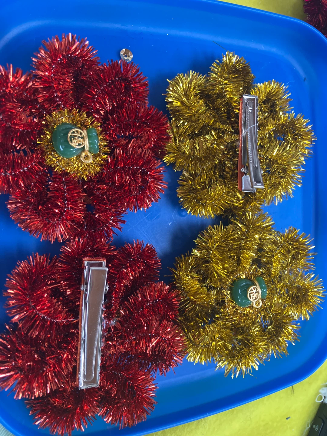 Handmade Tinsel Flower Hair Clips