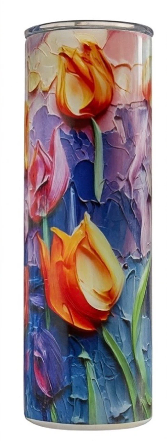 🌷 Textured Floral Art Tumbler – 20oz Stainless Steel