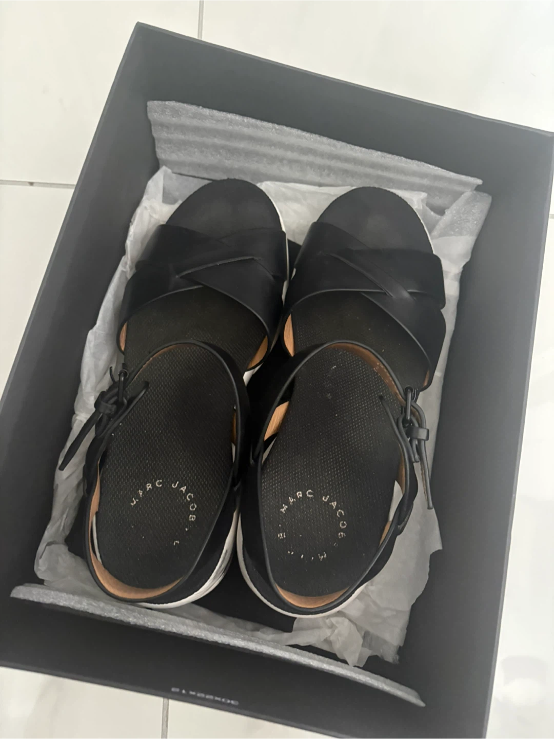 Marc Jacobs Black Leather Sandals - Size 6 US / 36 EU