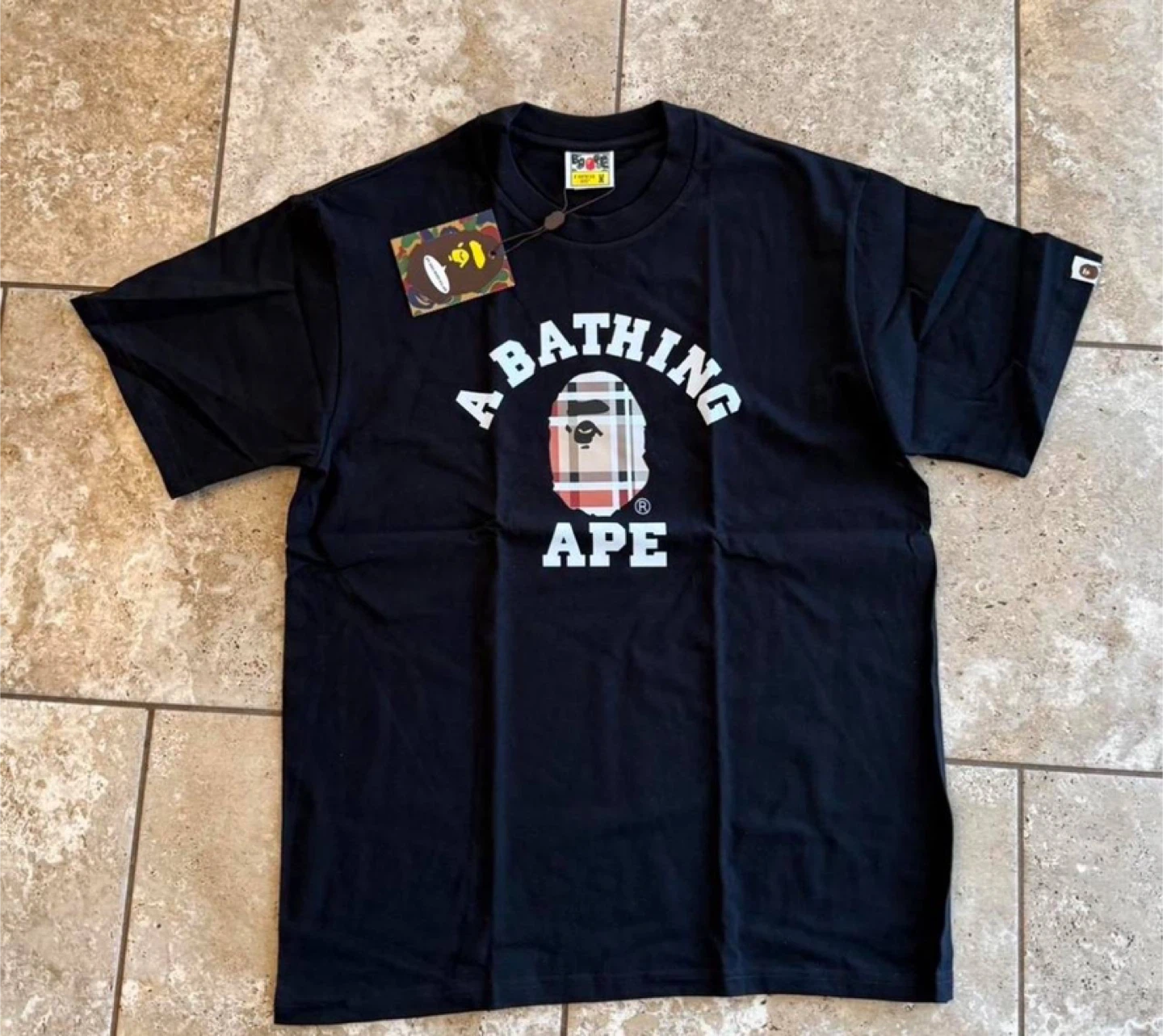 A Bathing Ape Black Burberry Plaid Ape Head Tee