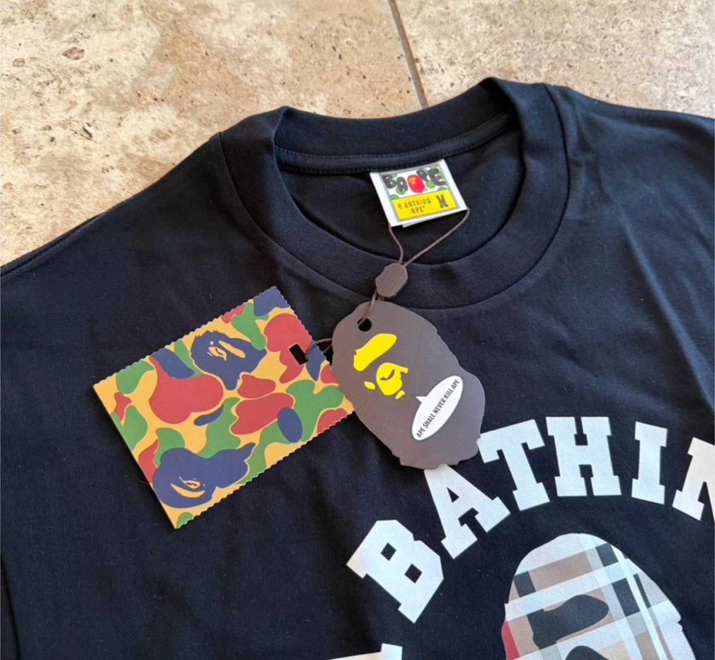 A Bathing Ape Black Burberry Plaid Ape Head Tee - photo 2