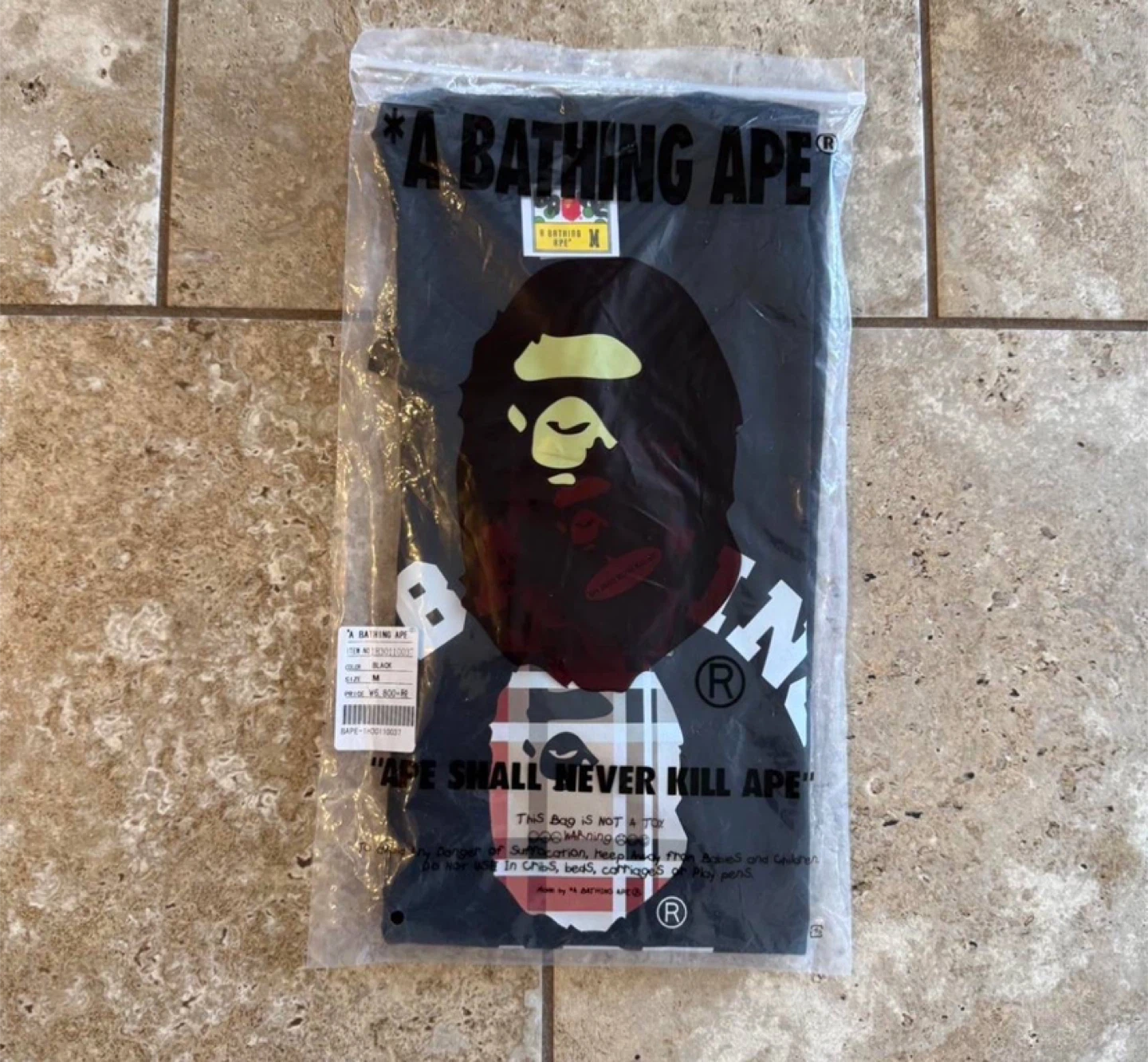 A Bathing Ape Black Burberry Plaid Ape Head Tee - photo 4