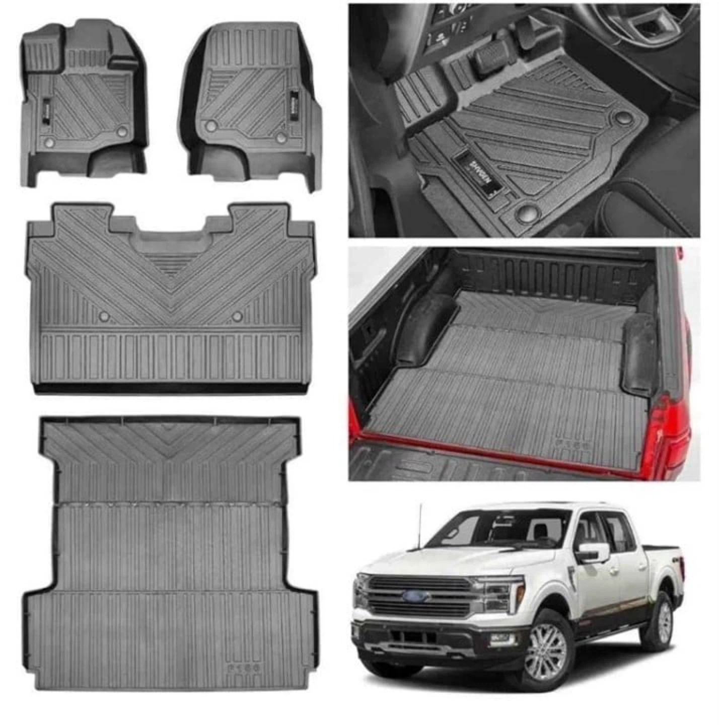 Shvgen Floor Mats with Truck Bed Mat Ford F-150 2015-2024, Black