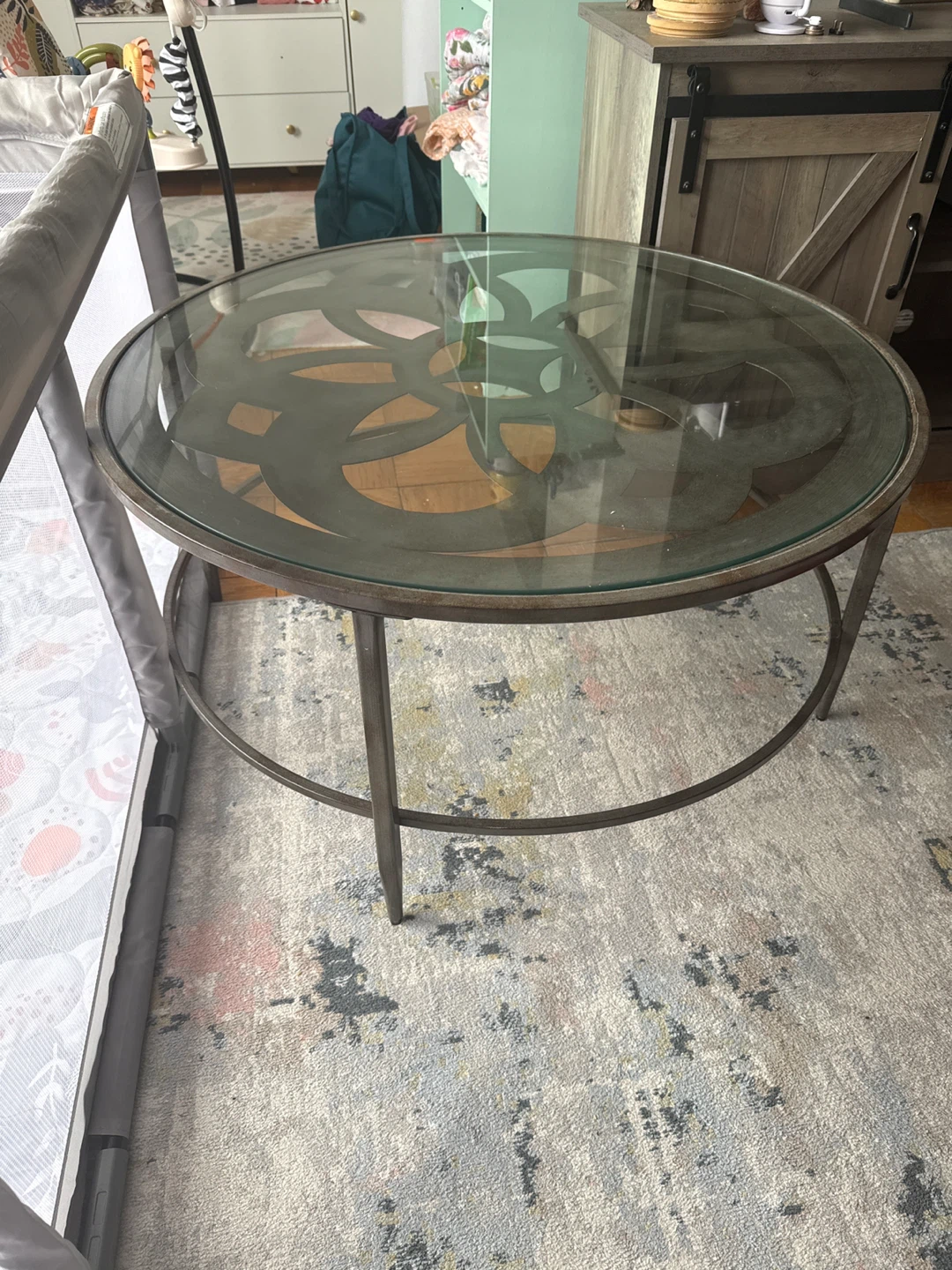 Round Metal and Glass Coffee Table