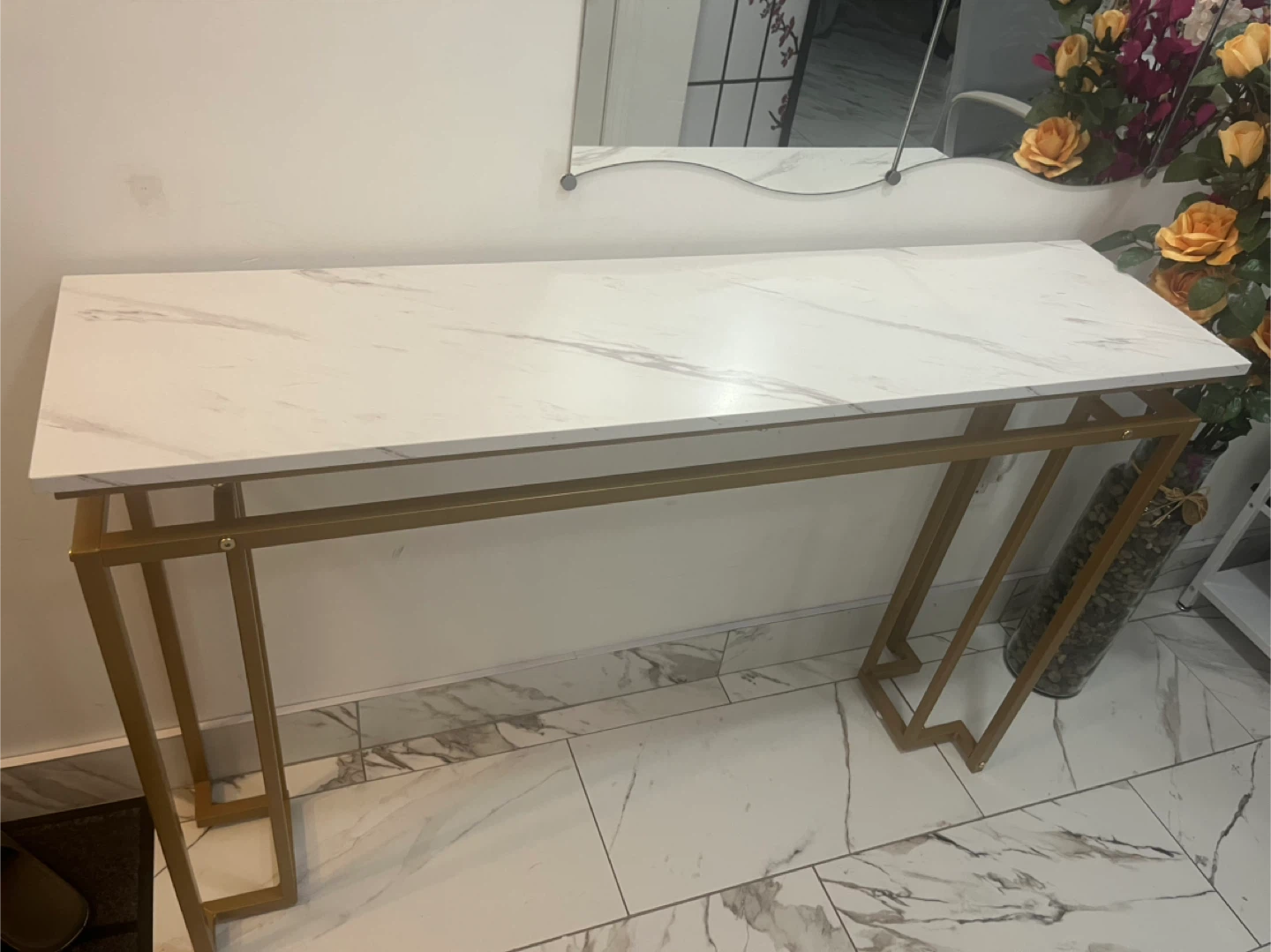 Console Table - White Marble Top, Gold Frame - photo 3
