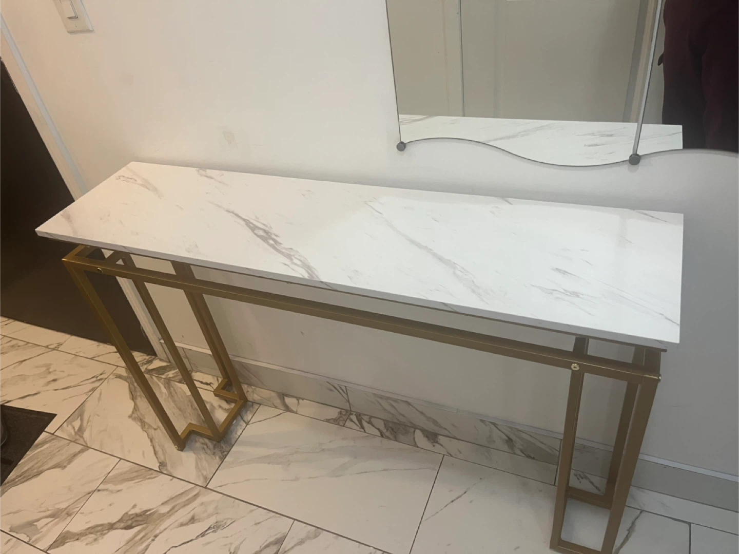 Console Table - White Marble Top, Gold Frame