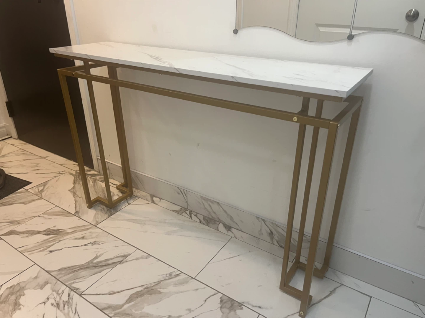 Console Table - White Marble Top, Gold Frame - photo 2