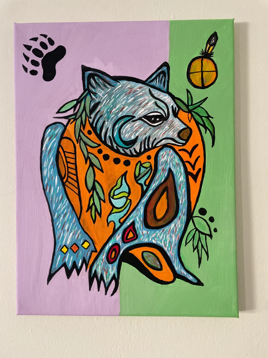 Indigenous Art Canvas Painting - Wolf Design
