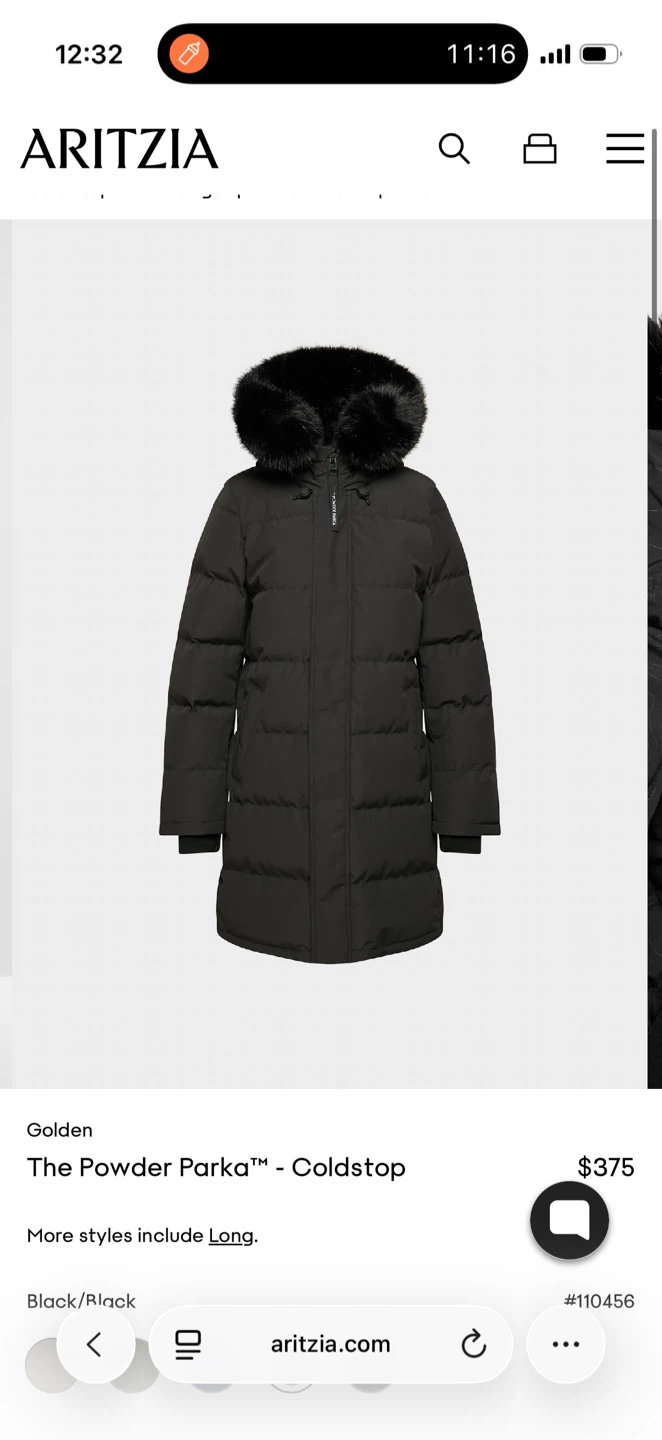 Aritzia Golden The Powder Parka - Black, Size L