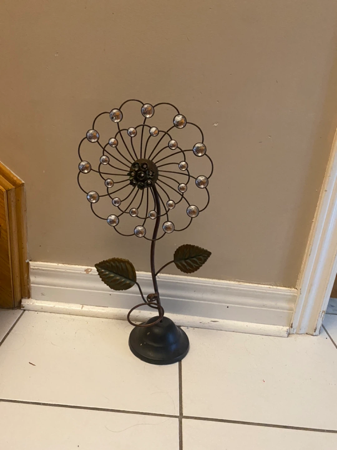 Decorative Metal Flower Sculpture with Jewels