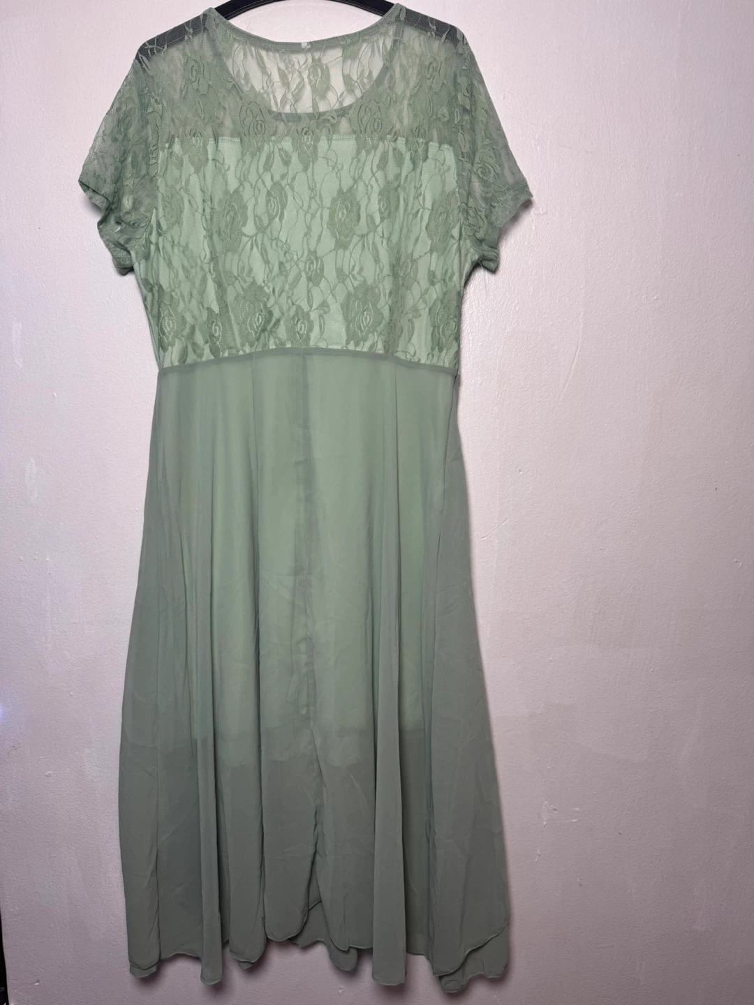 Sage Green Lace & Chiffon Dress - photo 2