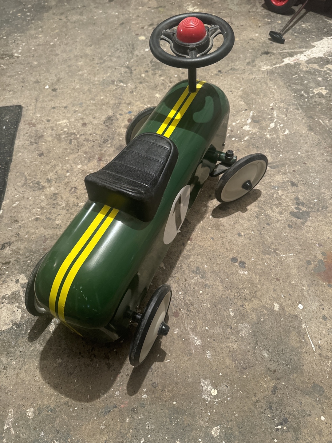 Green Metal Ride-On Toy Car with Yellow Stripes - photo 3
