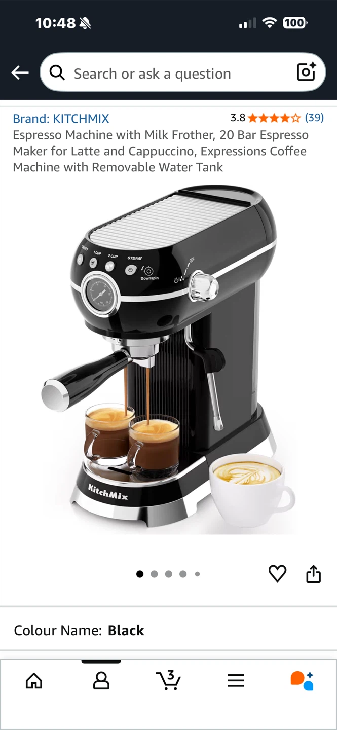 KitchMix Espresso Machine with Milk Frother - Black - photo 2