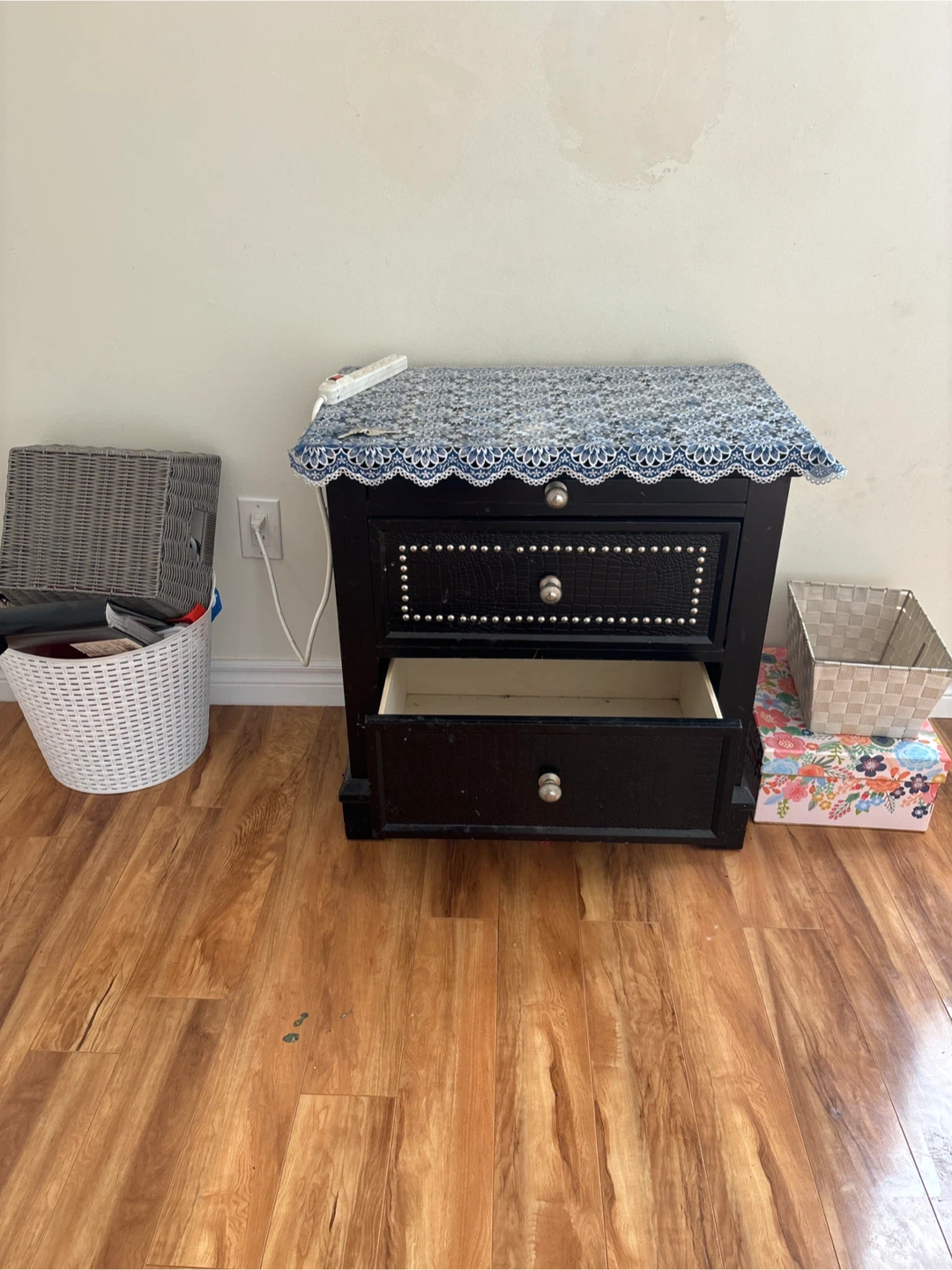 Black 3-Drawer Nightstand - photo 2