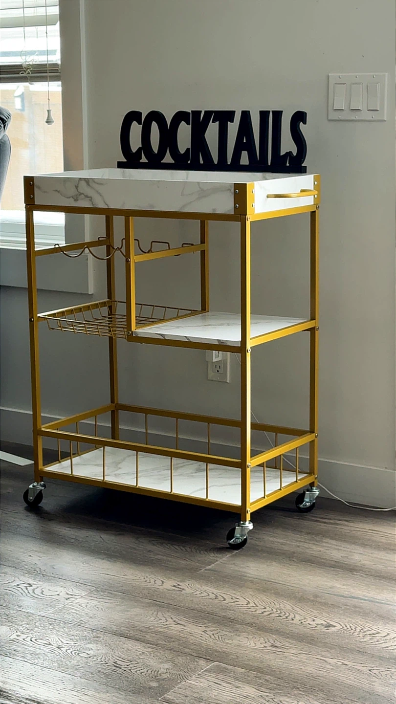 Gold frame and White Bar Cart - photo 2